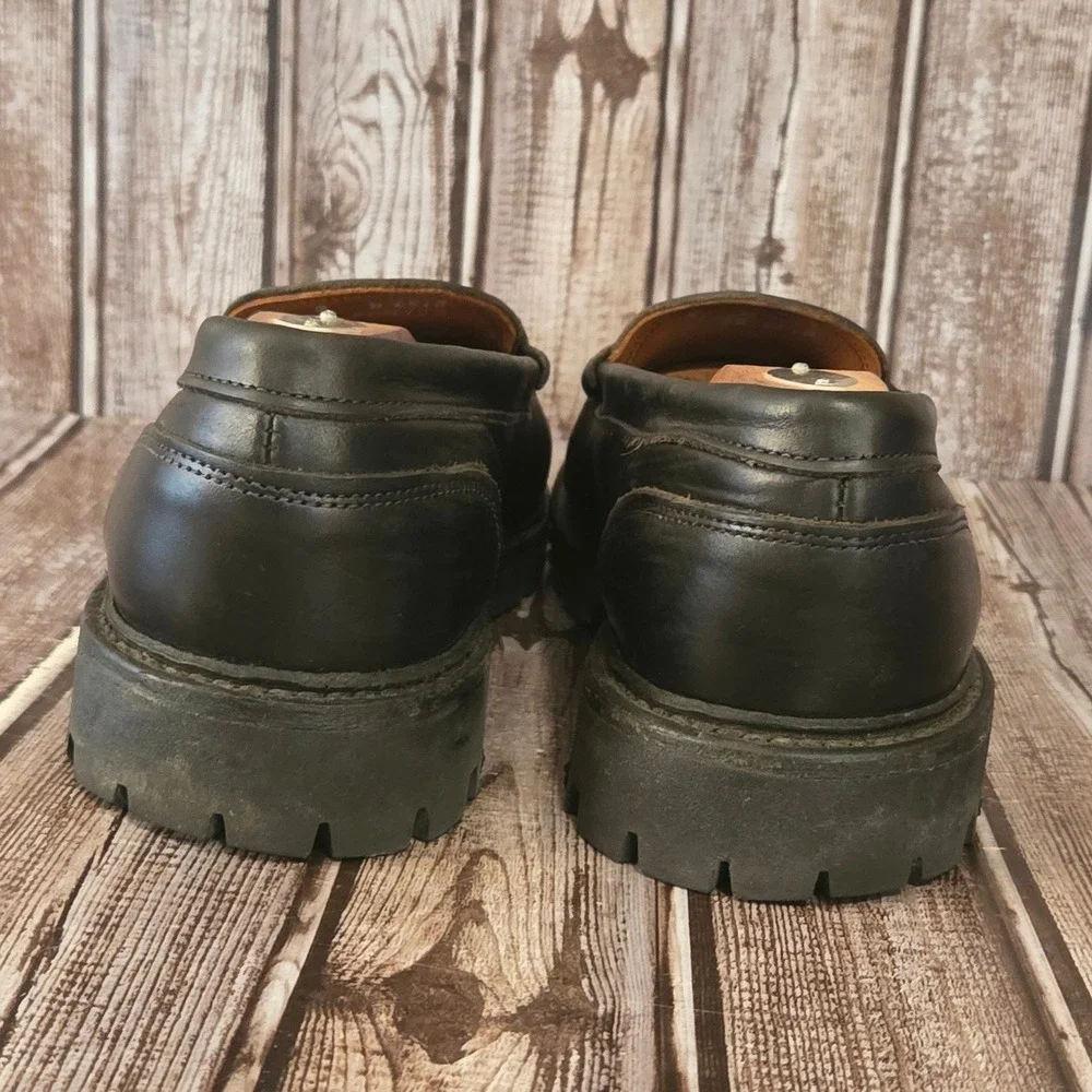 Sz 9 D Allen Edmonds Freeport Black Leather Weatherproof Lug Sole Penny Loafers